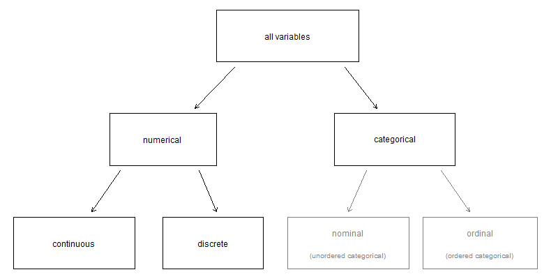 Breakdown of variables into their respective types.